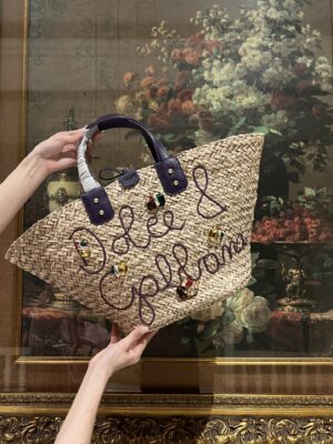 Dolce & Gabbana woven rattan bag for beach use-brown 44cm
