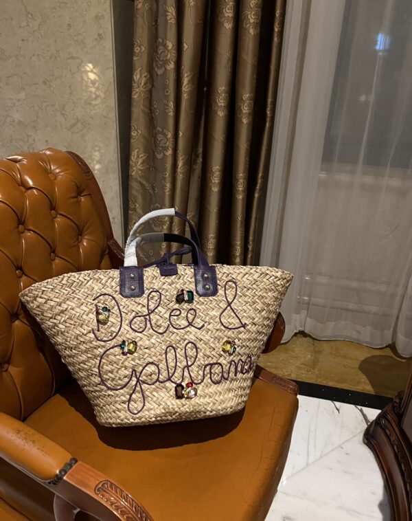 Dolce & Gabbana woven rattan bag for beach use-brown 44cm
