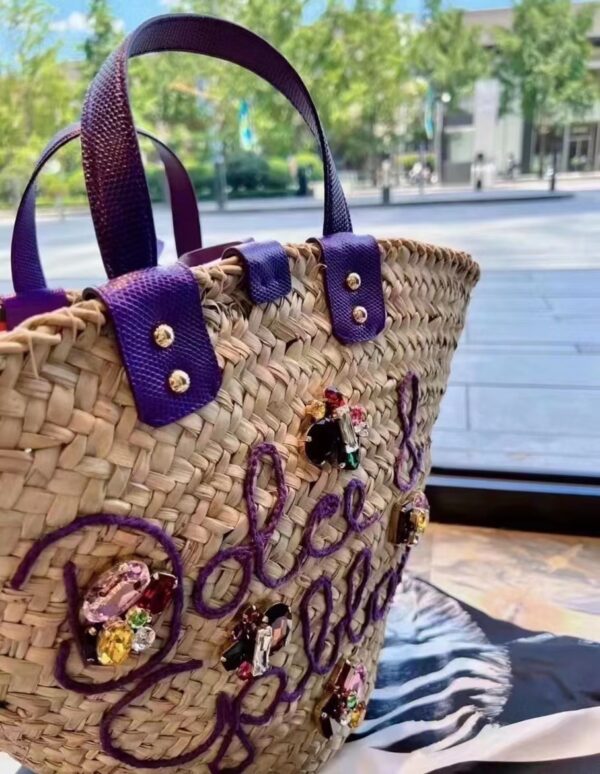 Dolce & Gabbana woven rattan bag for beach use-purple 44cm