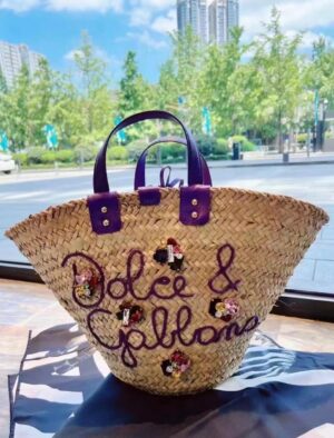 Dolce & Gabbana woven rattan bag for beach use-purple 44cm