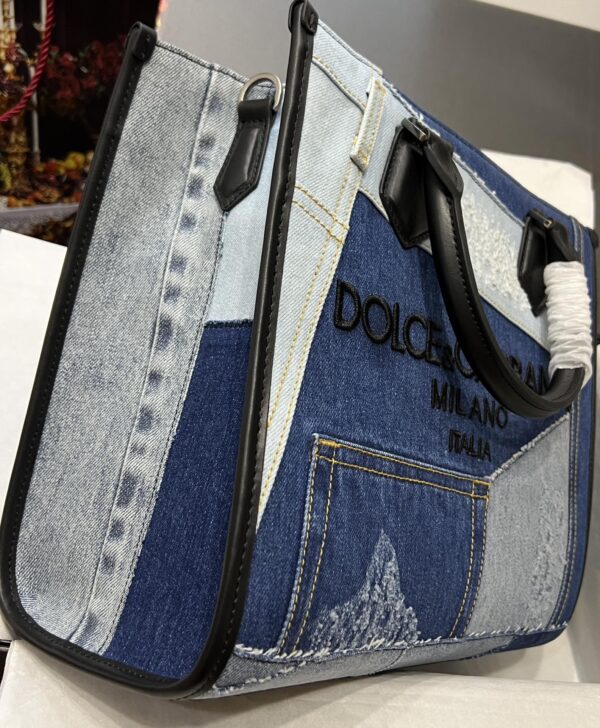 Dolce & Gabbana Chain Shoulder Bag in Denim Fabric-blue-31cm
