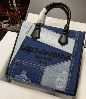 Dolce & Gabbana Chain Shoulder Bag in Denim Fabric-blue-31cm