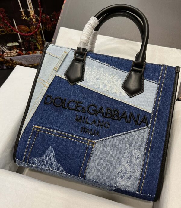 Dolce & Gabbana Chain Shoulder Bag in Denim Fabric-blue-31cm