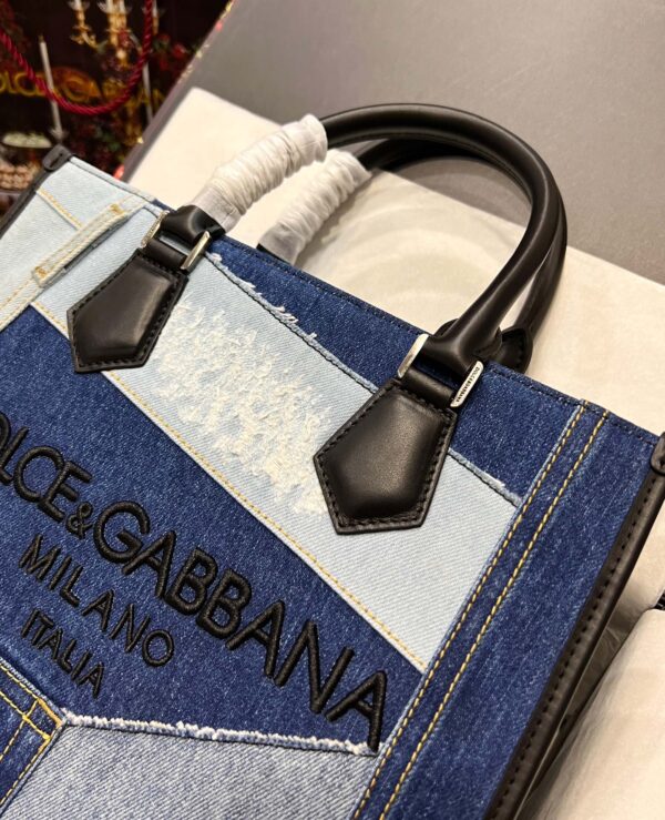 Dolce & Gabbana Chain Shoulder Bag in Denim Fabric-blue-31cm