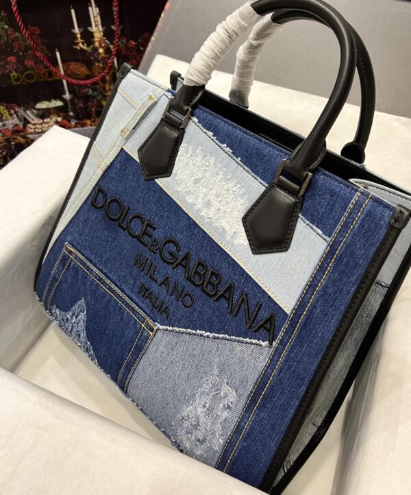 Dolce & Gabbana Chain Shoulder Bag in Denim Fabric-blue-31cm