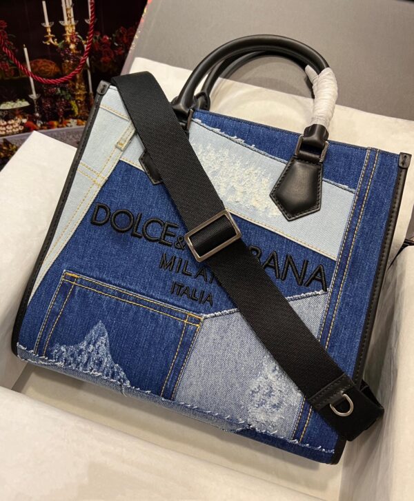 Dolce & Gabbana Chain Shoulder Bag in Denim Fabric-blue-31cm