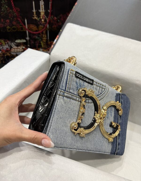 Dolce & Gabbana Chain Shoulder Bag in Denim Fabric-blue-23cm with original logo box