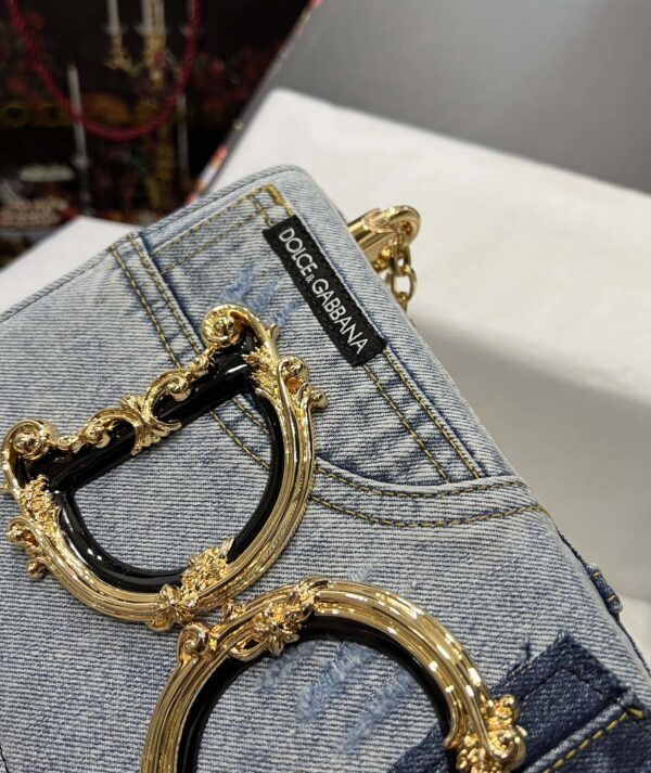 Dolce & Gabbana Chain Shoulder Bag in Denim Fabric-blue-23cm with original logo box