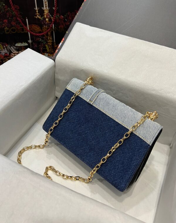 Dolce & Gabbana Chain Shoulder Bag in Denim Fabric-blue-23cm with original logo box