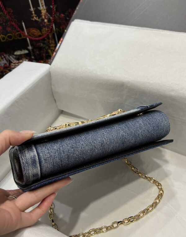 Dolce & Gabbana Chain Shoulder Bag in Denim Fabric-blue-23cm with original logo box