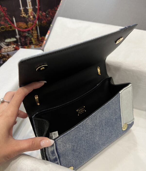 Dolce & Gabbana Chain Shoulder Bag in Denim Fabric-blue-23cm with original logo box