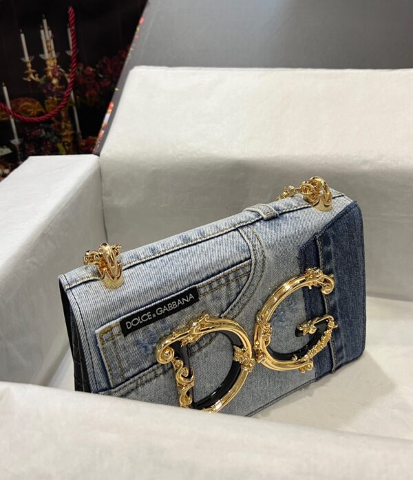 Dolce & Gabbana Chain Shoulder Bag in Denim Fabric-blue-23cm with original logo box