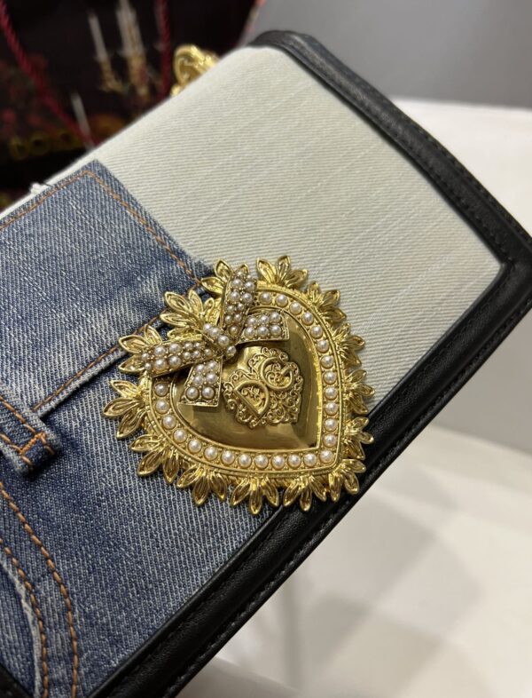 Dolce & Gabbana Chain Shoulder Bag in Denim Fabric-blue-21cm with original logo box