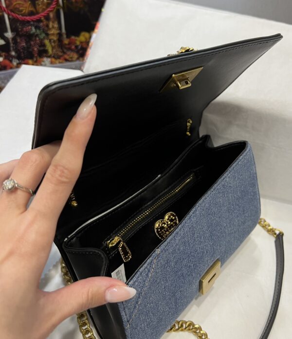 Dolce & Gabbana Chain Shoulder Bag in Denim Fabric-blue-21cm with original logo box