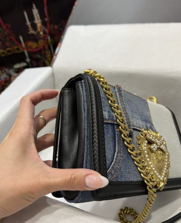 Dolce & Gabbana Chain Shoulder Bag in Denim Fabric-blue-21cm with original logo box