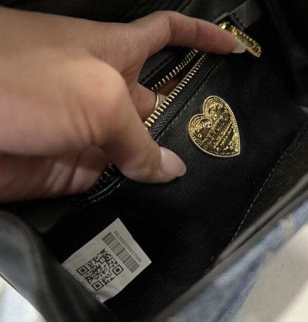 Dolce & Gabbana Chain Shoulder Bag in Denim Fabric-blue-21cm with original logo box