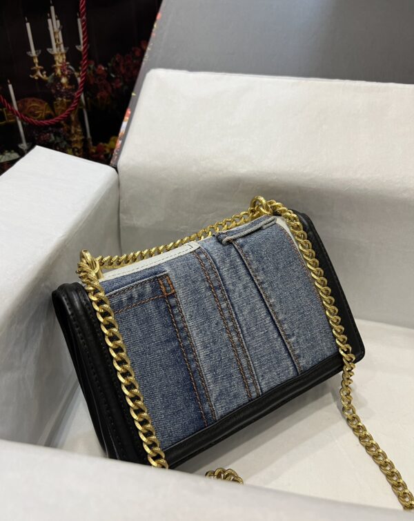 Dolce & Gabbana Chain Shoulder Bag in Denim Fabric-blue-21cm with original logo box