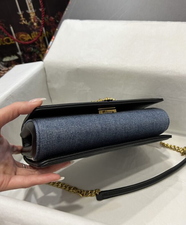 Dolce & Gabbana Chain Shoulder Bag in Denim Fabric-blue-21cm with original logo box