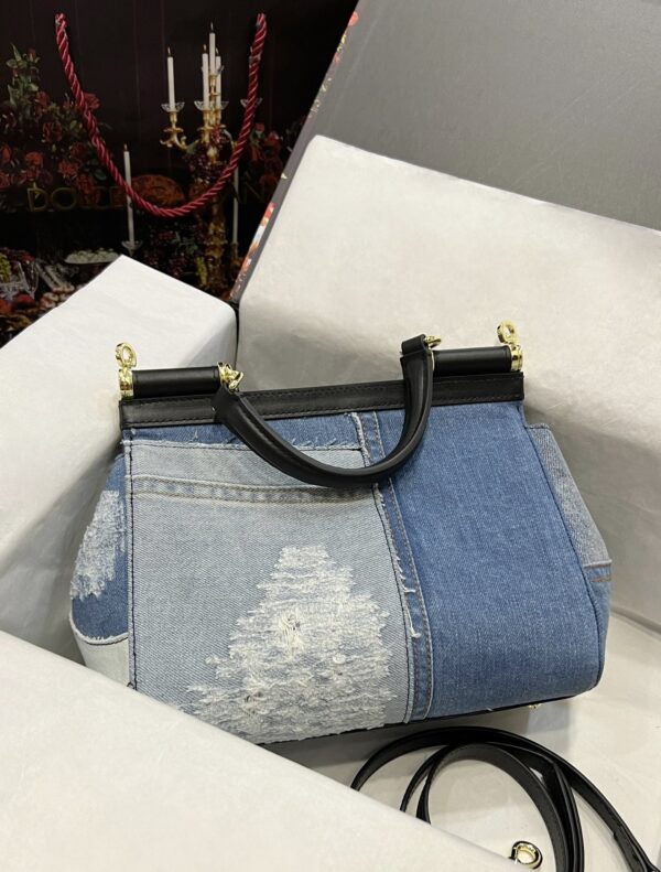 Dolce & Gabbana Chain Shoulder Bag in Denim Fabric-blue-20cm with original logo box