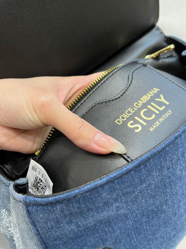 Dolce & Gabbana Chain Shoulder Bag in Denim Fabric-blue-20cm with original logo box