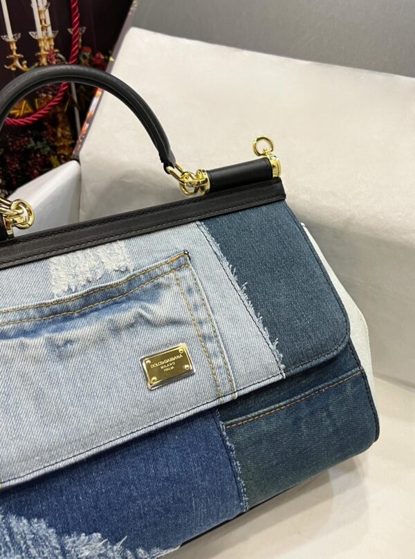 Dolce & Gabbana Chain Shoulder Bag in Denim Fabric-blue-20cm with original logo box