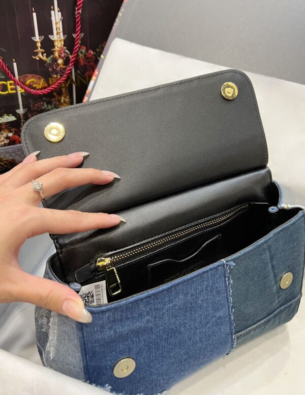 Dolce & Gabbana Chain Shoulder Bag in Denim Fabric-blue-20cm with original logo box