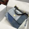 Dolce & Gabbana Chain Shoulder Bag in Denim Fabric-blue-20cm with original logo box