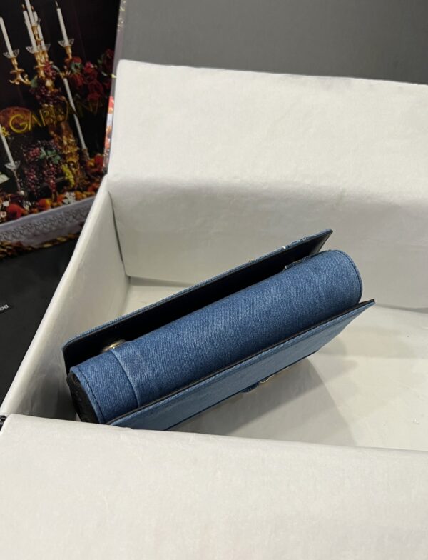 Dolce & Gabbana Chain Shoulder Bag in Denim Fabric-blue-23cm with original logo box