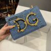 Dolce & Gabbana Chain Shoulder Bag in Denim Fabric-blue-23cm with original logo box
