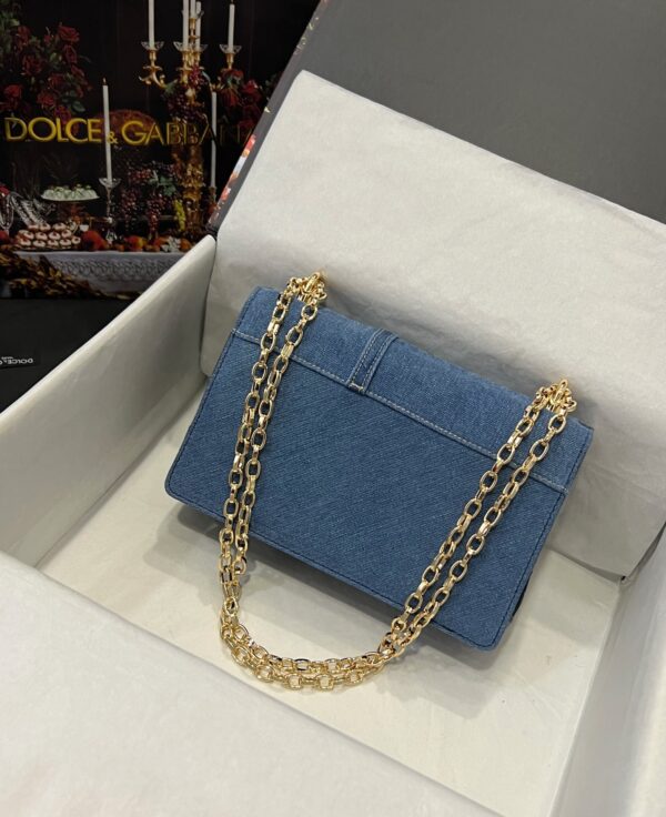 Dolce & Gabbana Chain Shoulder Bag in Denim Fabric-blue-23cm with original logo box