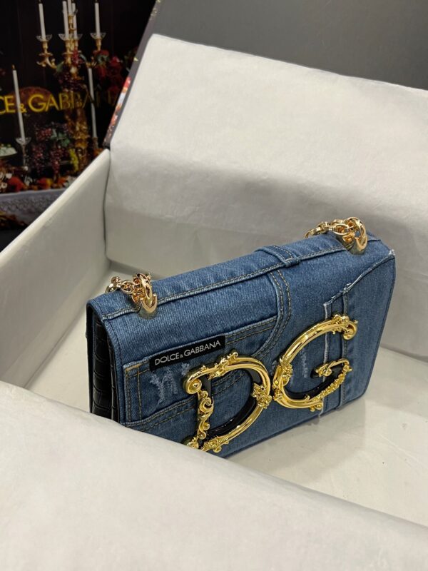 Dolce & Gabbana Chain Shoulder Bag in Denim Fabric-blue-23cm with original logo box