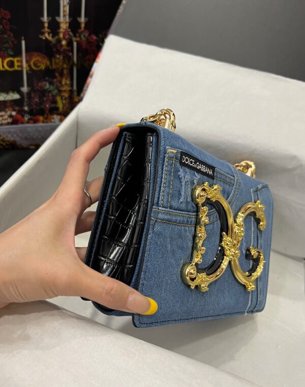 Dolce & Gabbana Chain Shoulder Bag in Denim Fabric-blue-23cm with original logo box