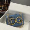 Dolce & Gabbana Chain Shoulder Bag in Denim Fabric-blue-23cm with original logo box