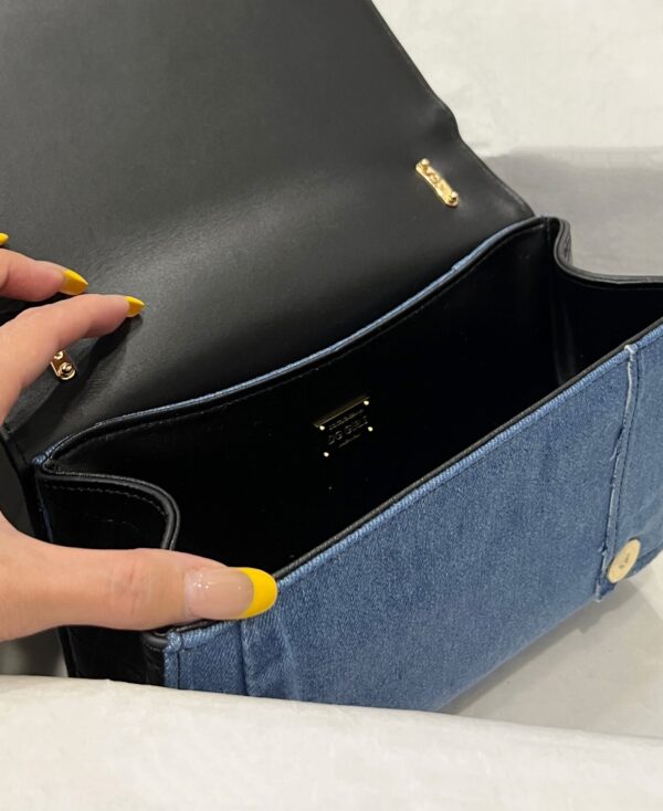 Dolce & Gabbana Chain Shoulder Bag in Denim Fabric-blue-23cm with original logo box