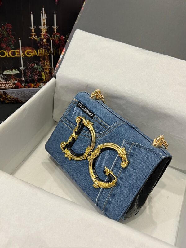 Dolce & Gabbana Chain Shoulder Bag in Denim Fabric-blue-23cm with original logo box