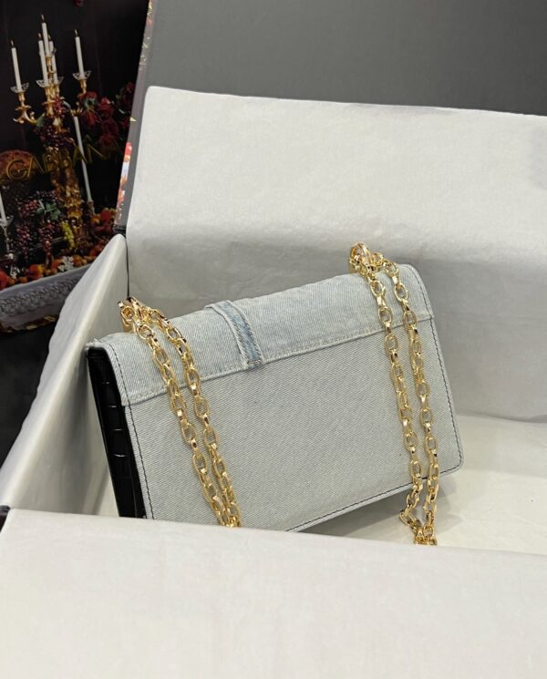 Dolce & Gabbana Chain Shoulder Bag in Denim Fabric-white-23cm with original logo box