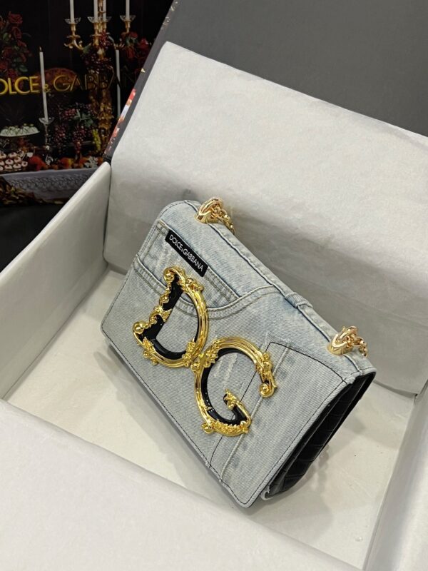 Dolce & Gabbana Chain Shoulder Bag in Denim Fabric-white-23cm with original logo box