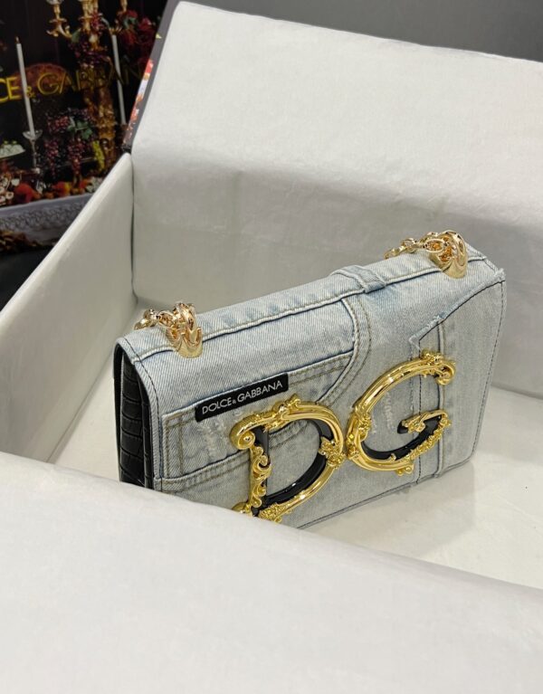 Dolce & Gabbana Chain Shoulder Bag in Denim Fabric-white-23cm with original logo box