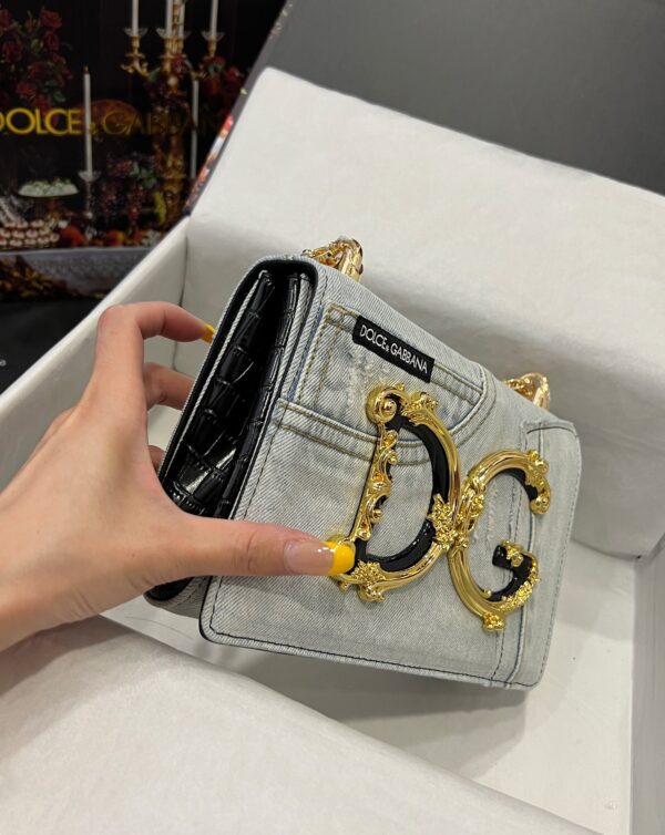 Dolce & Gabbana Chain Shoulder Bag in Denim Fabric-white-23cm with original logo box