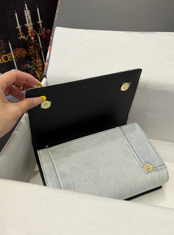 Dolce & Gabbana Chain Shoulder Bag in Denim Fabric-white-23cm with original logo box