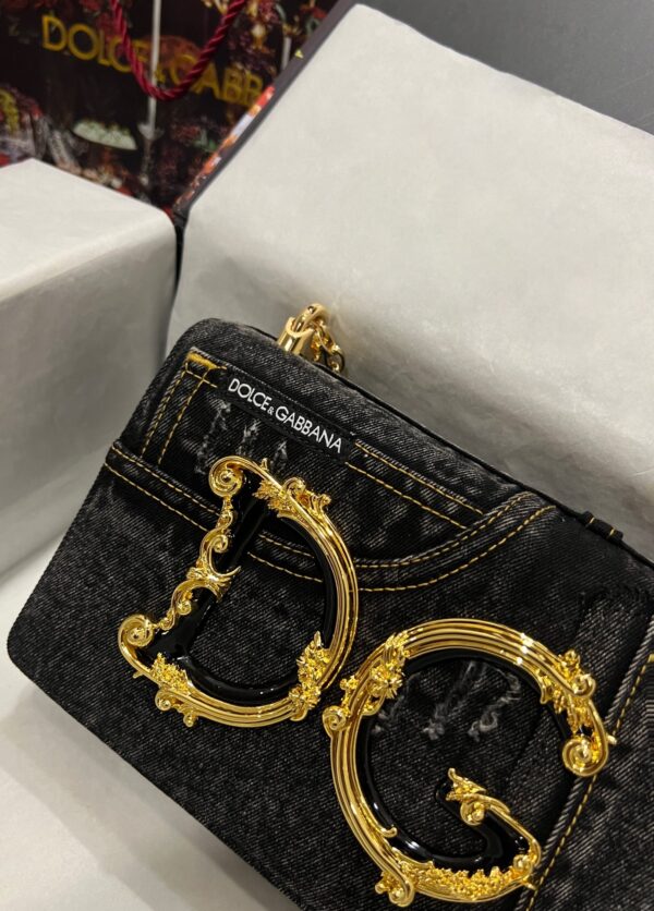 Dolce & Gabbana Chain Shoulder Bag in Denim Fabric-black-23cm with original logo box