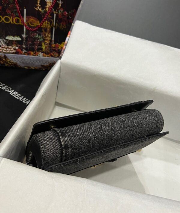 Dolce & Gabbana Chain Shoulder Bag in Denim Fabric-black-23cm with original logo box