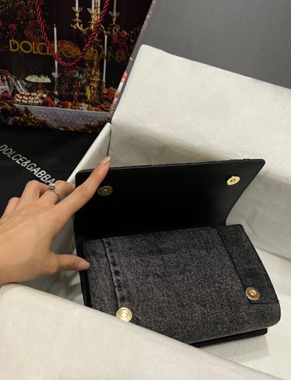 Dolce & Gabbana Chain Shoulder Bag in Denim Fabric-black-23cm with original logo box