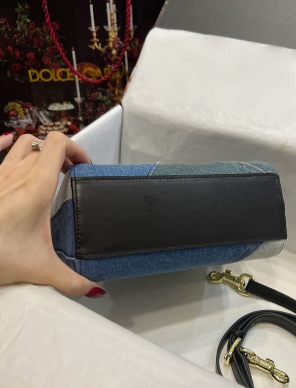 Dolce & Gabbana Chain Shoulder Bag in Denim Fabric-blue-20cm with original logo box