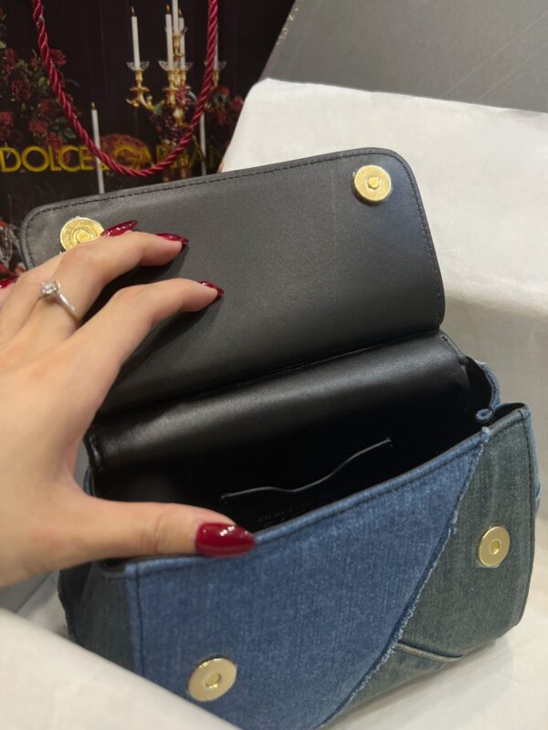 Dolce & Gabbana Chain Shoulder Bag in Denim Fabric-blue-20cm with original logo box
