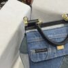 Dolce & Gabbana Chain Shoulder Bag in Denim Fabric-blue-20cm with original logo box
