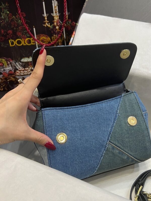 Dolce & Gabbana Chain Shoulder Bag in Denim Fabric-blue-20cm with original logo box