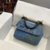 Dolce & Gabbana Chain Shoulder Bag in Denim Fabric-blue-20cm with original logo box