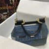 Dolce & Gabbana Chain Shoulder Bag in Denim Fabric-blue-20cm with original logo box