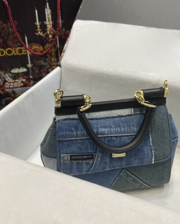 Dolce & Gabbana Chain Shoulder Bag in Denim Fabric-blue-20cm with original logo box